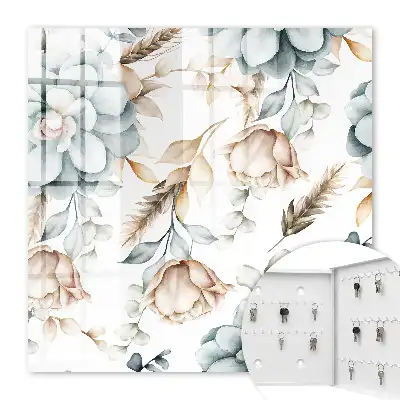 Wall mounted key box Watercolor flowers in soft colors
