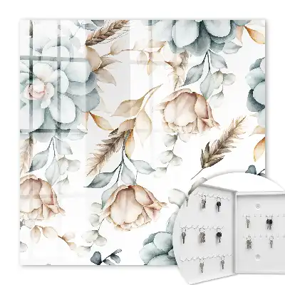 Wall mounted key box Watercolor flowers in soft colors