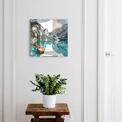 Wall mounted key box Mountain landscape with boats and a jetty