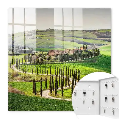 Wall mounted key cabinet Tuscan landscape of a hill with cypresses