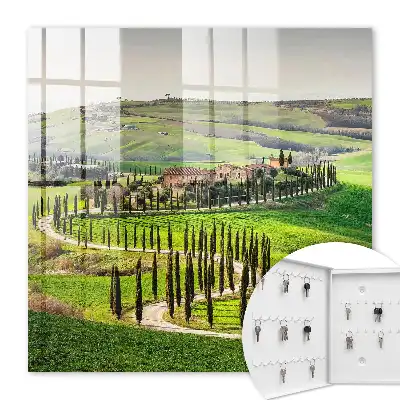 Wall mounted key cabinet Tuscan landscape of a hill with cypresses