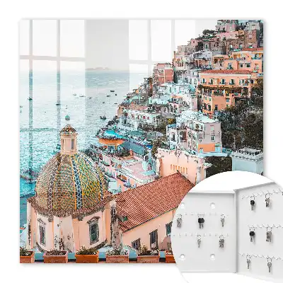 Wall mounted key cabinet Mediterranean charm with a blue sea