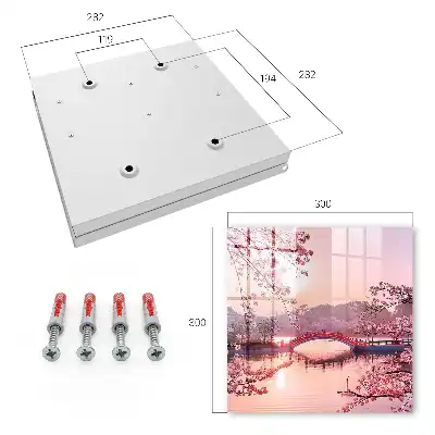 Decorative key box Spring bridge with cherry trees and sun