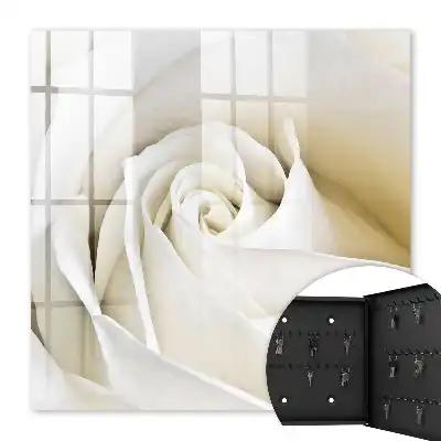 Wall mounted key cabinet A white rose with subtle petals