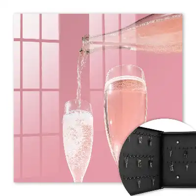 Wall mounted key cabinet Champagne glasses with pink background
