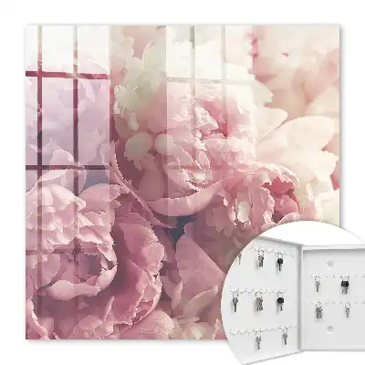 Key cabinet Cream pink peony flowers