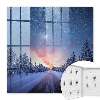 Key box for home Stars over the road in the winter forest