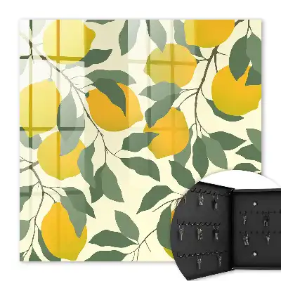 Wall mounted key box Juicy lemons in the light background