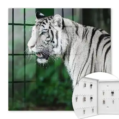 Wall mounted key box White tiger in green surroundings