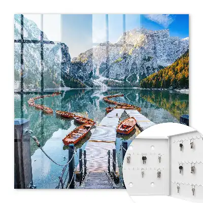 Decorative key box Mountain landscape with wooden boats