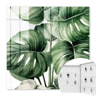 Key box for home Green leaves in white tones