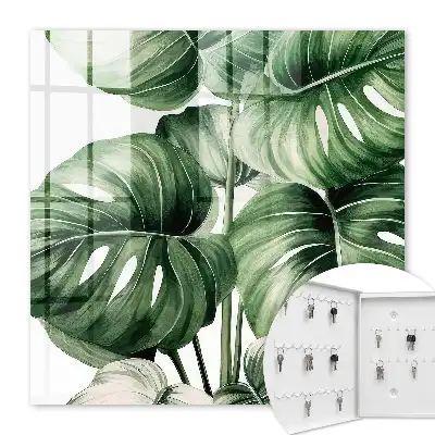Key box for home Green leaves in white tones