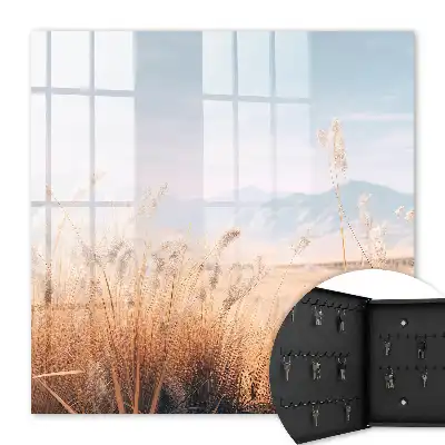 Wall mounted key box Grass landscape in pastel colors