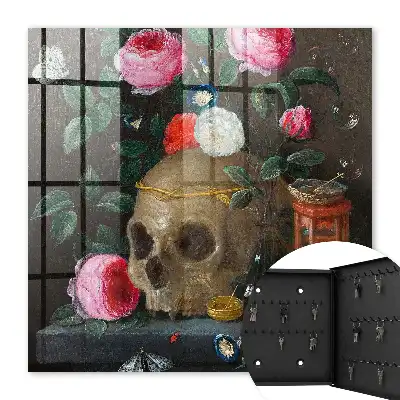 Wall mounted key box Skull and flowers balance of expression