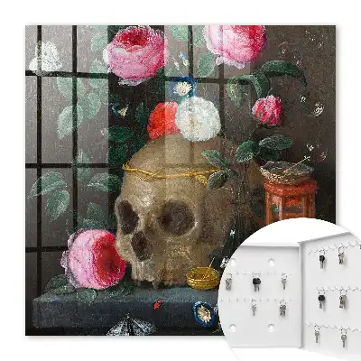 Wall mounted key box Skull and flowers balance of expression