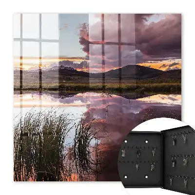 Wall mounted key cabinet Mountain sunset over the mountains