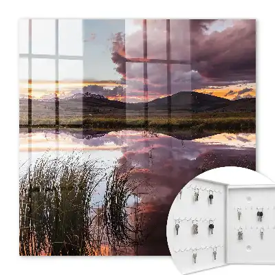 Wall mounted key cabinet Mountain sunset over the mountains