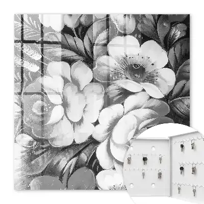 Wall mounted key cabinet Monochromatic flowers in an elegant composition