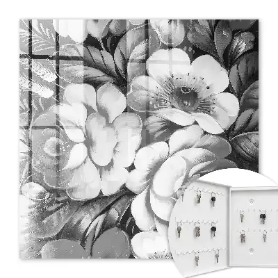 Wall mounted key cabinet Monochromatic flowers in an elegant composition