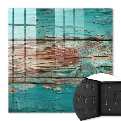 Wall mounted key cabinet Turquoise wood with chips