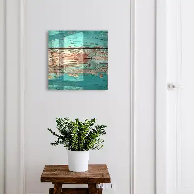 Wall mounted key cabinet Turquoise wood with chips