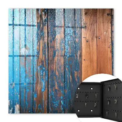 Wall mounted key box Wooden texture with blue paint
