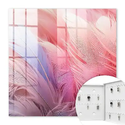 Wall mounted key cabinet Beautiful pink and blue feathers