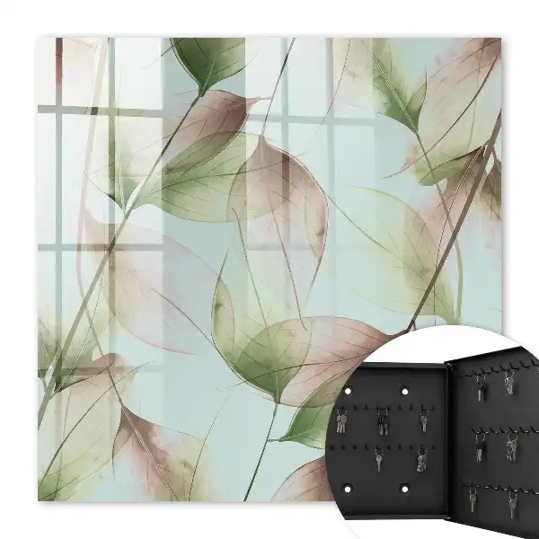 Wall mounted key cabinet Leaves of nature green brown