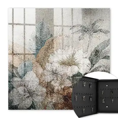 Wall mounted key cabinet Flowers in muted natural colors