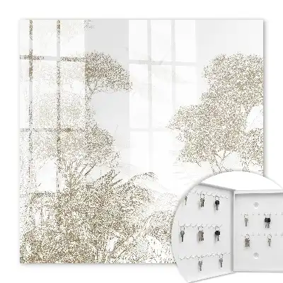 Wall mounted key cabinet Tropical pattern in natural shades