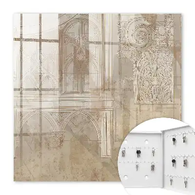 Decorative key box Old architecture in a beige background