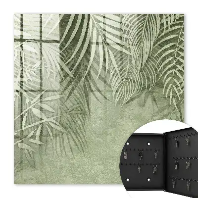 Wall mounted key cabinet Subtle tropical pattern in the background