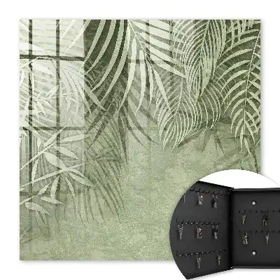 Wall mounted key cabinet Subtle tropical pattern in the background