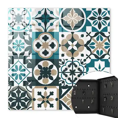 Wall mounted key cabinet Moroccan turquoise beige tiles