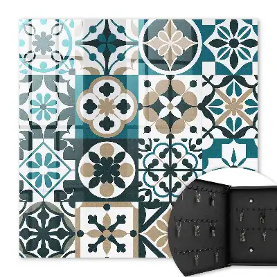 Wall mounted key cabinet Moroccan turquoise beige tiles