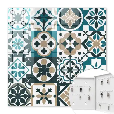 Wall mounted key cabinet Moroccan turquoise beige tiles
