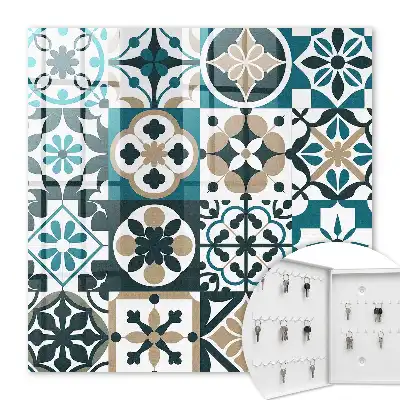 Wall mounted key cabinet Moroccan turquoise beige tiles