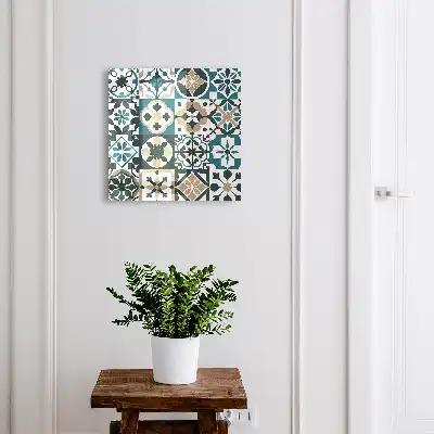 Wall mounted key cabinet Moroccan turquoise beige tiles