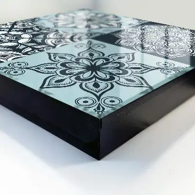 Wall mounted key cabinet Geometric patterns in cool tones