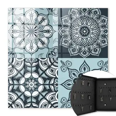 Wall mounted key cabinet Geometric patterns in cool tones