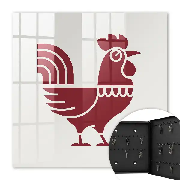 Wall mounted key cabinet Rooster folk style motif