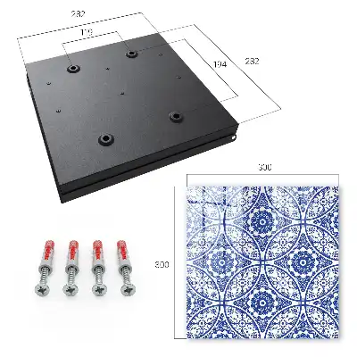 Wall mounted key cabinet Blue mosaic geometric motifs