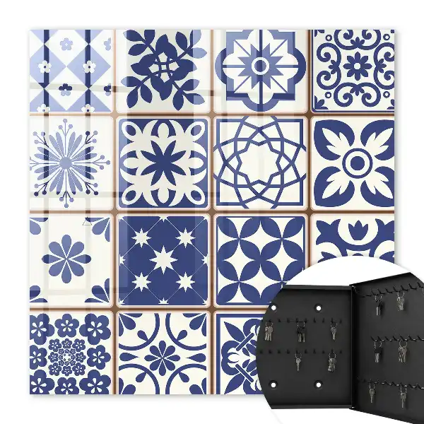 Key box for home Retro mosaic in blue and white tones