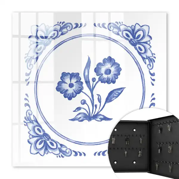 Wall mounted key box Blue flowers in shades