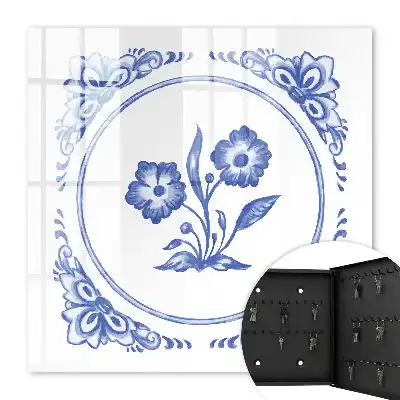 Wall mounted key box Blue flowers in shades
