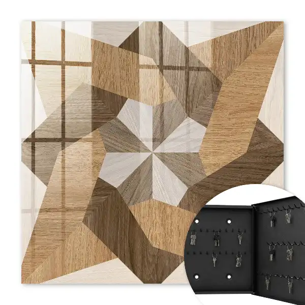 Wall mounted key cabinet Wooden star in warm tones