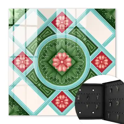 Wall mounted key cabinet Floral geometry red blue