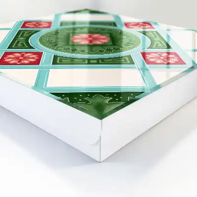 Wall mounted key cabinet Floral geometry red blue