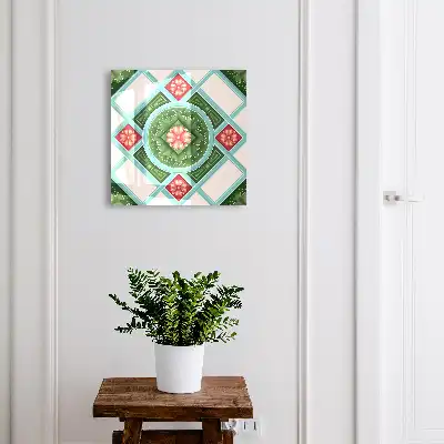 Wall mounted key cabinet Floral geometry red blue