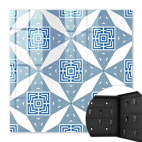 Wall mounted key cabinet Geometric pattern in blue with squares